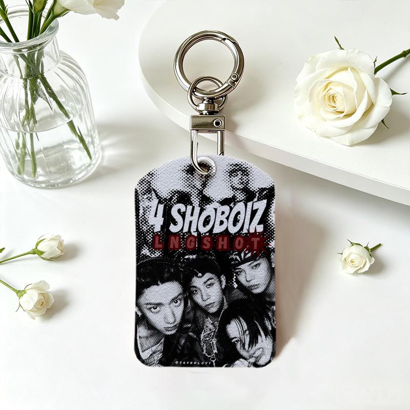TEMU 1pc Pu Printed Keychain Card Holder, Rectangle Tag With "4 Shoboiz" "lngshot" Design, & Clip For Keys, Ideal For Birthday/father's Day Gifts To