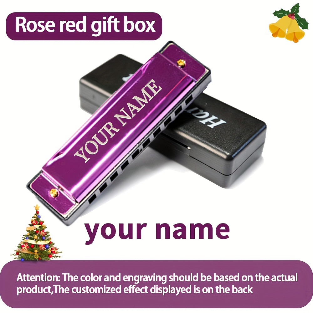 TEMU Personalized Harmonica Engraving Name Customization Diy Personalized Signature Birthday Customization, Beginners Ten- Hole Harmonica 10- Hole