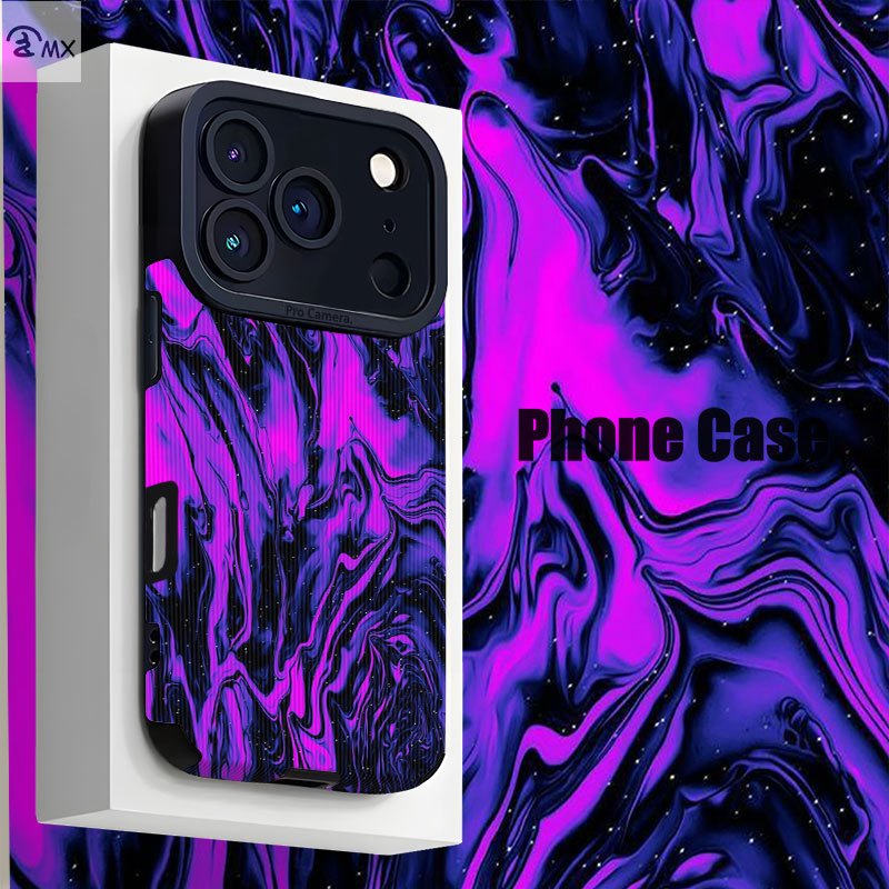 TEMU Phone Case: Purple-black Flowing Abstract Texture . Compatible With Iphone 17, 17 Air, 17 Pro, 17 Pro Max, 16, 16 Plus, 16 Pro, 16 Pro Max, 15,