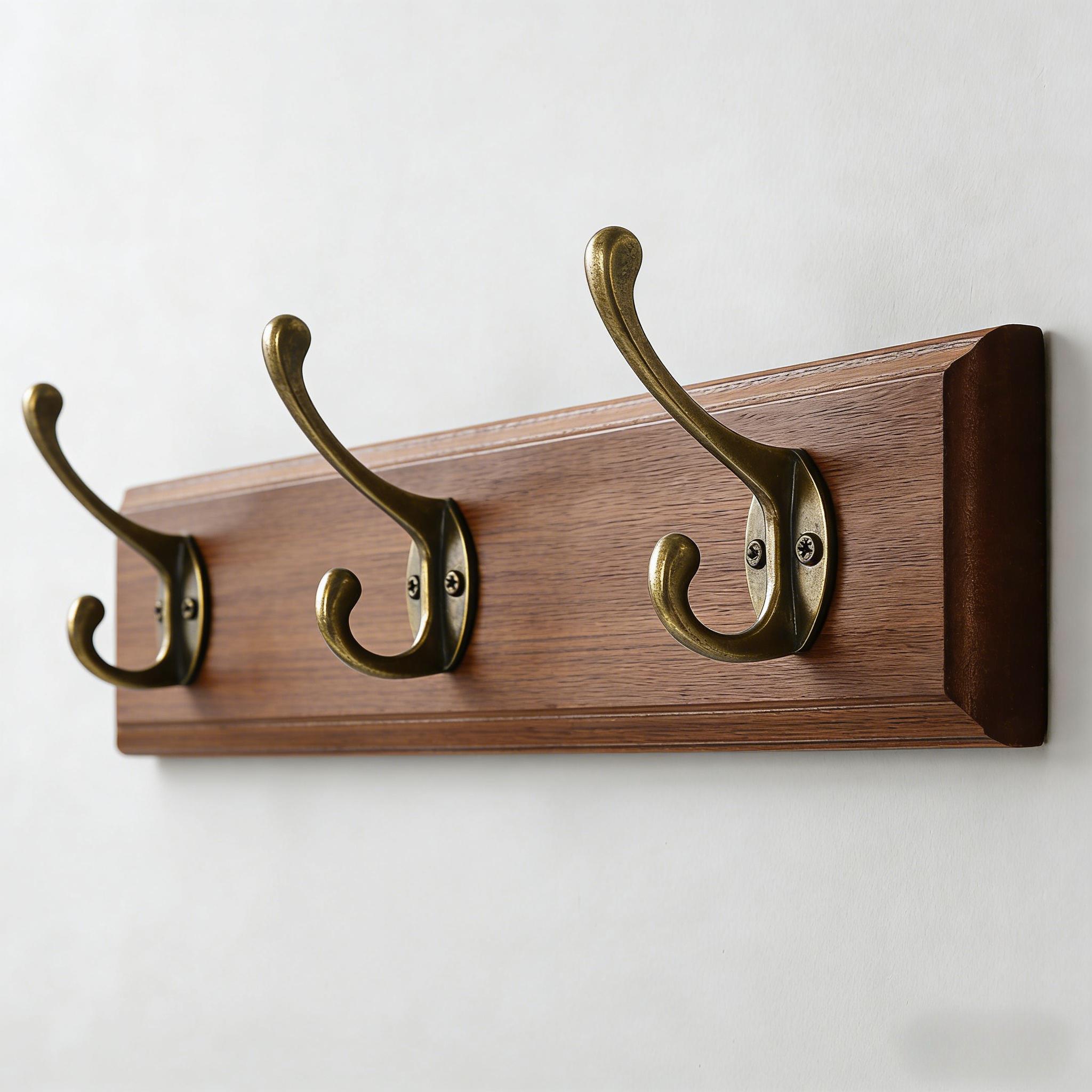TEMU Porte-manteau mural marron pour entrée, salle de bain, placard, avec 3 cintres à crochets