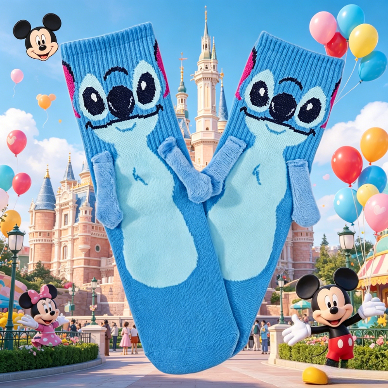 E-shop Aufbewahrungskorb 1 Paar Disney Stitch Aufbewahrungskorb, Zufällige Farbe, Stitch Hand in Hand Socken Halbpaar, Pink und Blau Farblich