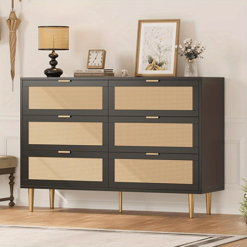 fultru modern 6 drawer double dresser, white dresser wood dresser, wide  chest of drawers with deep drawers & mental double handles for hallway  living room - furniture - Temu