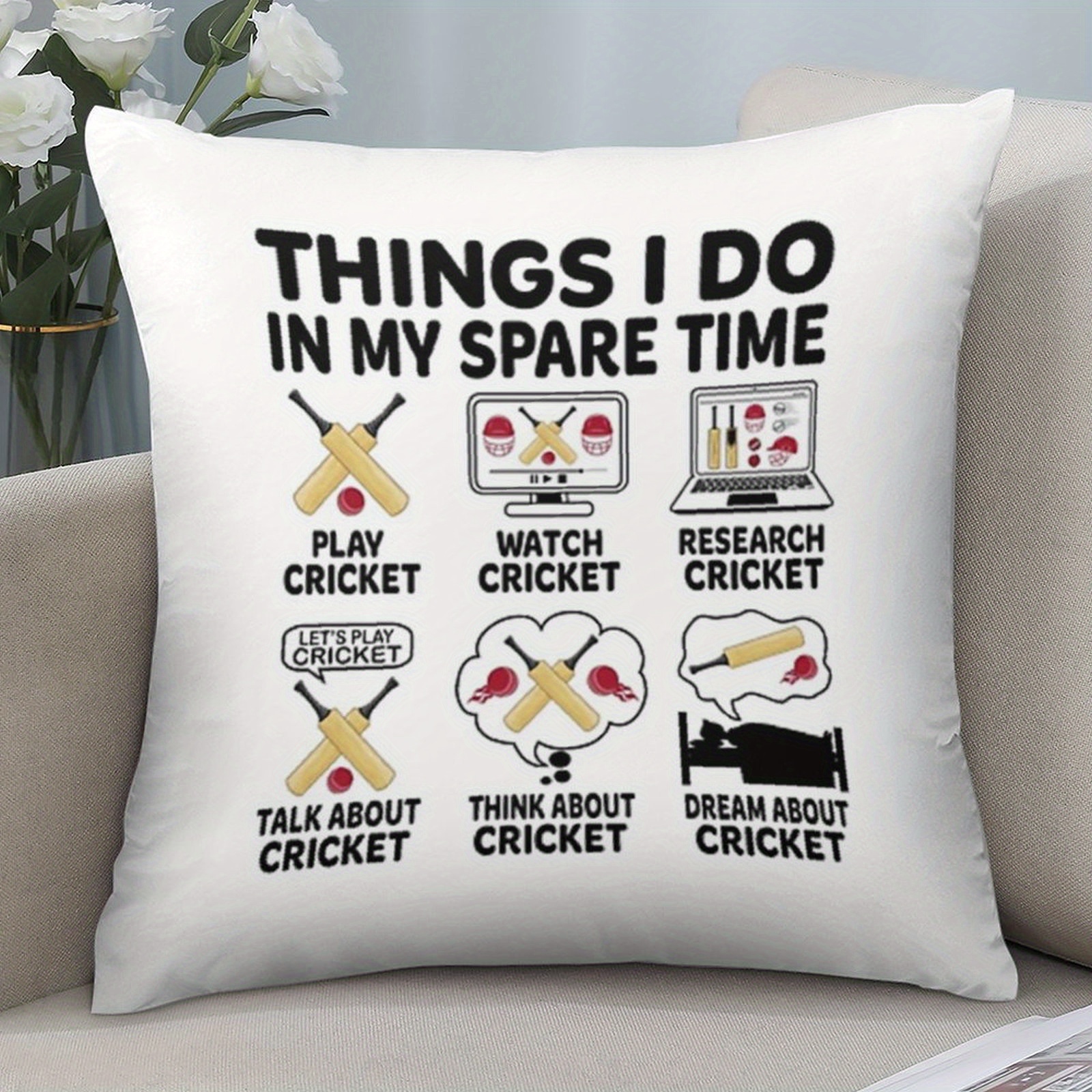 TEMU 1pc Of Humorous Pillowcase Featuring A Cricket Theme - Designed With 'things I My ', Showcasing Funny Cricket Elements, Double-sided Printing,