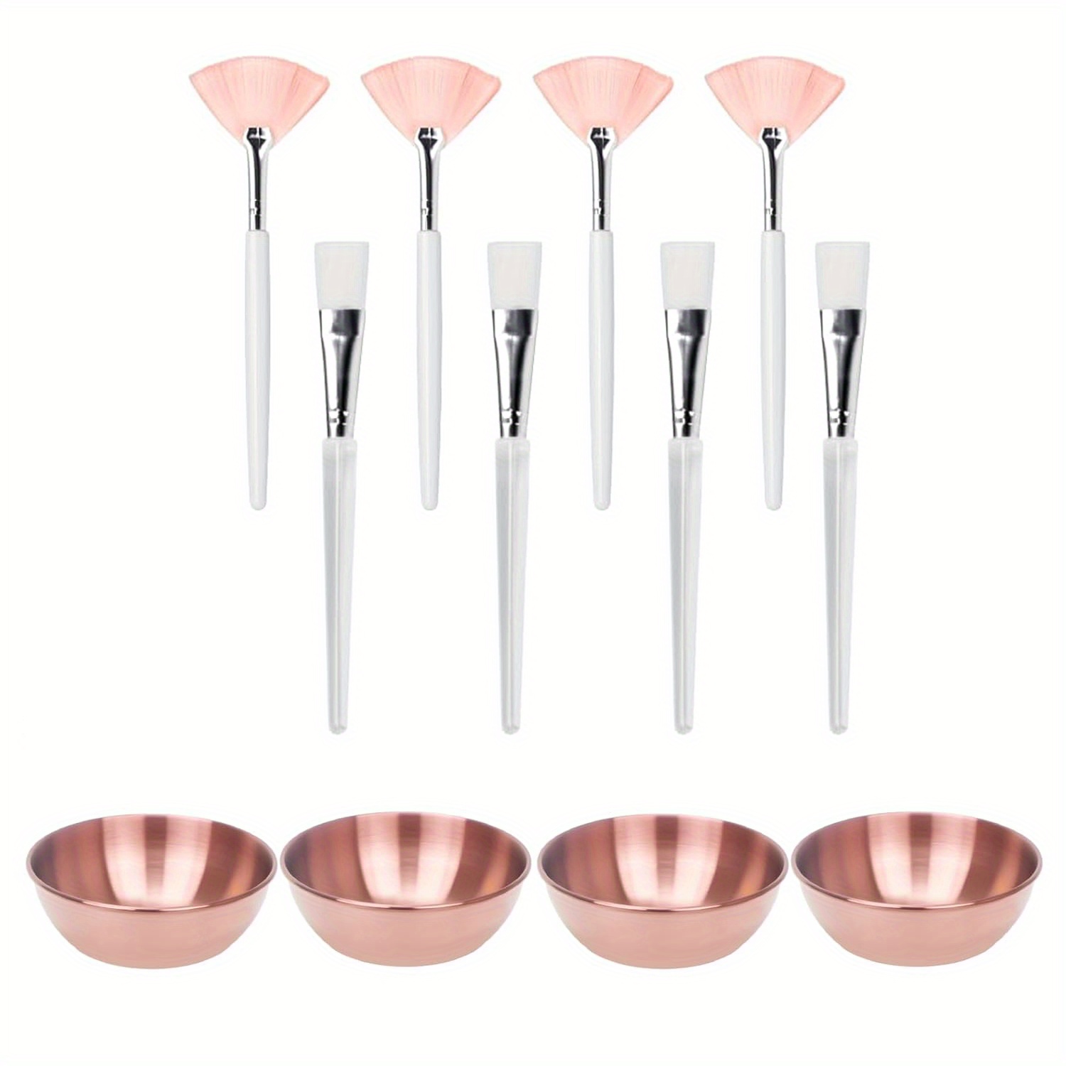 Image of 12pcs Esthetician Supplies For Set- Face Mask Applicator Brushes Tools, 8 Rose Golden Facial Bowls, 8 Brushes, 8 Flat Brushes, Esthetician Supplies For Skincare& Facial Treatments