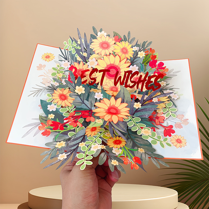 

1pc 3d Pop-up Bouquet Greeting Card, Multi-occasion Handcrafted , For Birthday, Wedding, Anniversary, New Year, Valentine's Day, Easter, Thanksgiving