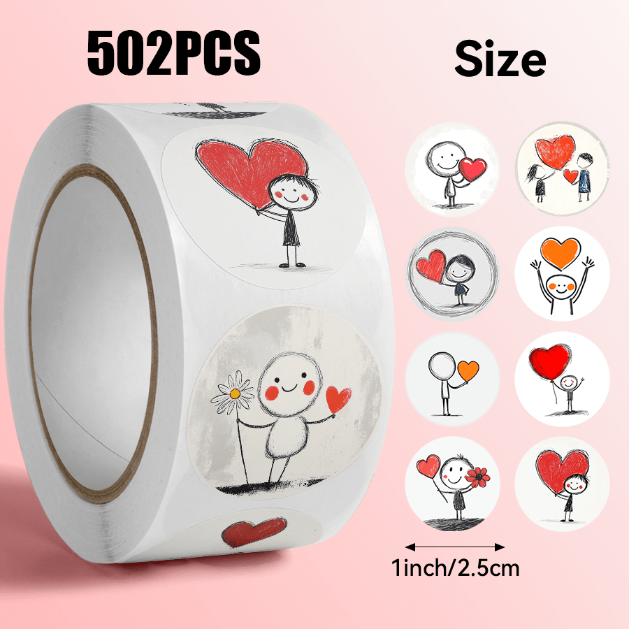 TEMU 502pcs/roll, Adult 14+ Years Old, Lead Pencil Drawing Heart Pattern Stickers, , Easy Drawing Pattern, , Reward Stickers, Size 2.5cm/1.0inch,
