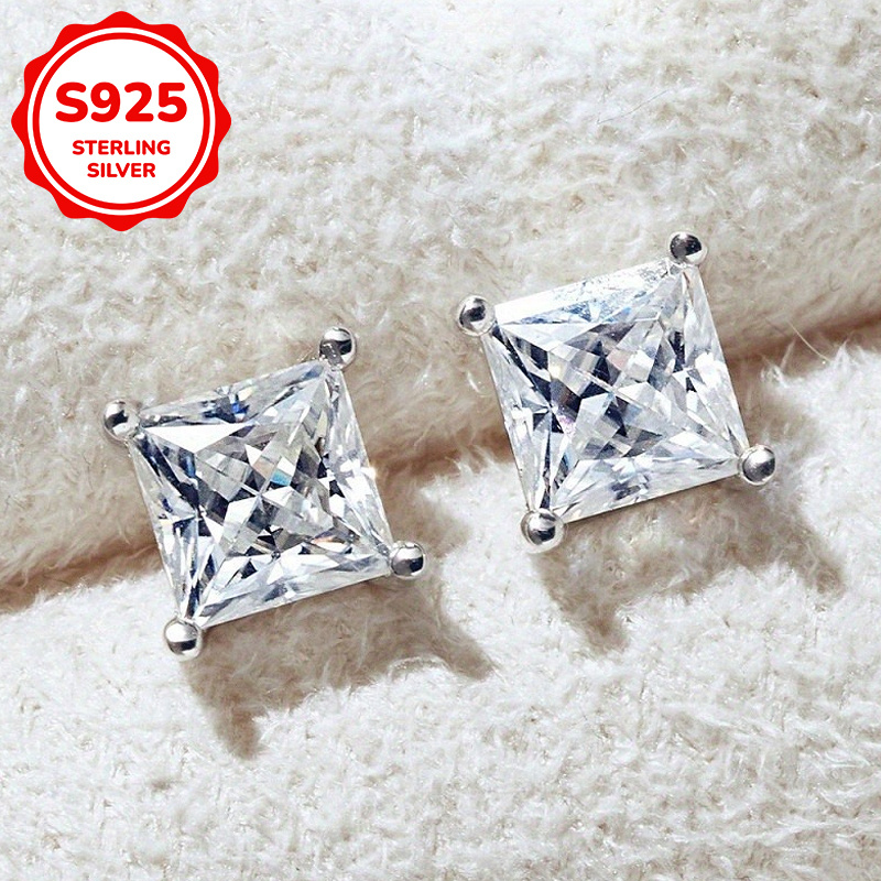 Stylish 0.5/1 Carat Square Synthetic Cubic Zirconia Stud Earrings