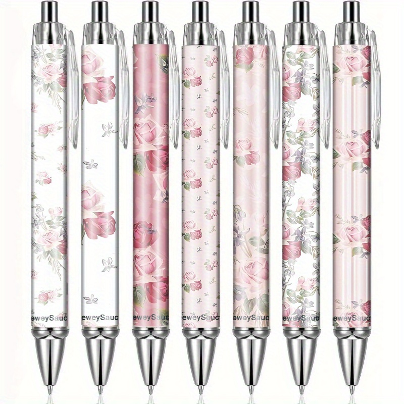 Image of 7pcs Vibrant Rose Flower Women's Ballpoint Pens 1.00mm Cute Black Ink Fancy Pens Fine Point Smooth Writing Wedding Thank You Gift Floral Party Supplies Classroom Office Stationery (flower)