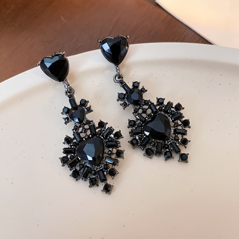 TEMU 1 Paire de Boucles d'Oreilles Rétro Légères de Luxe Style Noir de Cœur