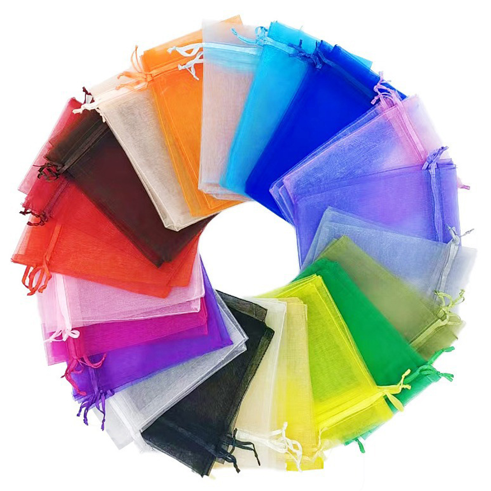 

50pcs Sacs Cadeaux en Organza Nylon avec Cordon, Pochettes en Transparente pour la Fabrication de Bijoux, Fournitures de Perles, Cadeaux de Fête, Souvenirs de Mariage - 3.54" x 2.76