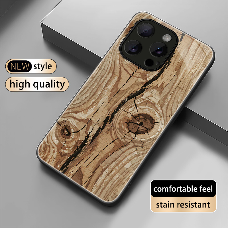 TEMU Wood Grain Glass Case For Iphone