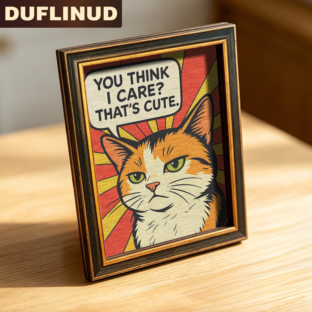 TEMU Cartoon Style Cat Fridge Magnet, Mini Decorative Painting, Micro Decorative Painting With Cat Design And Humorous Text, Wooden Fridge Magnet,