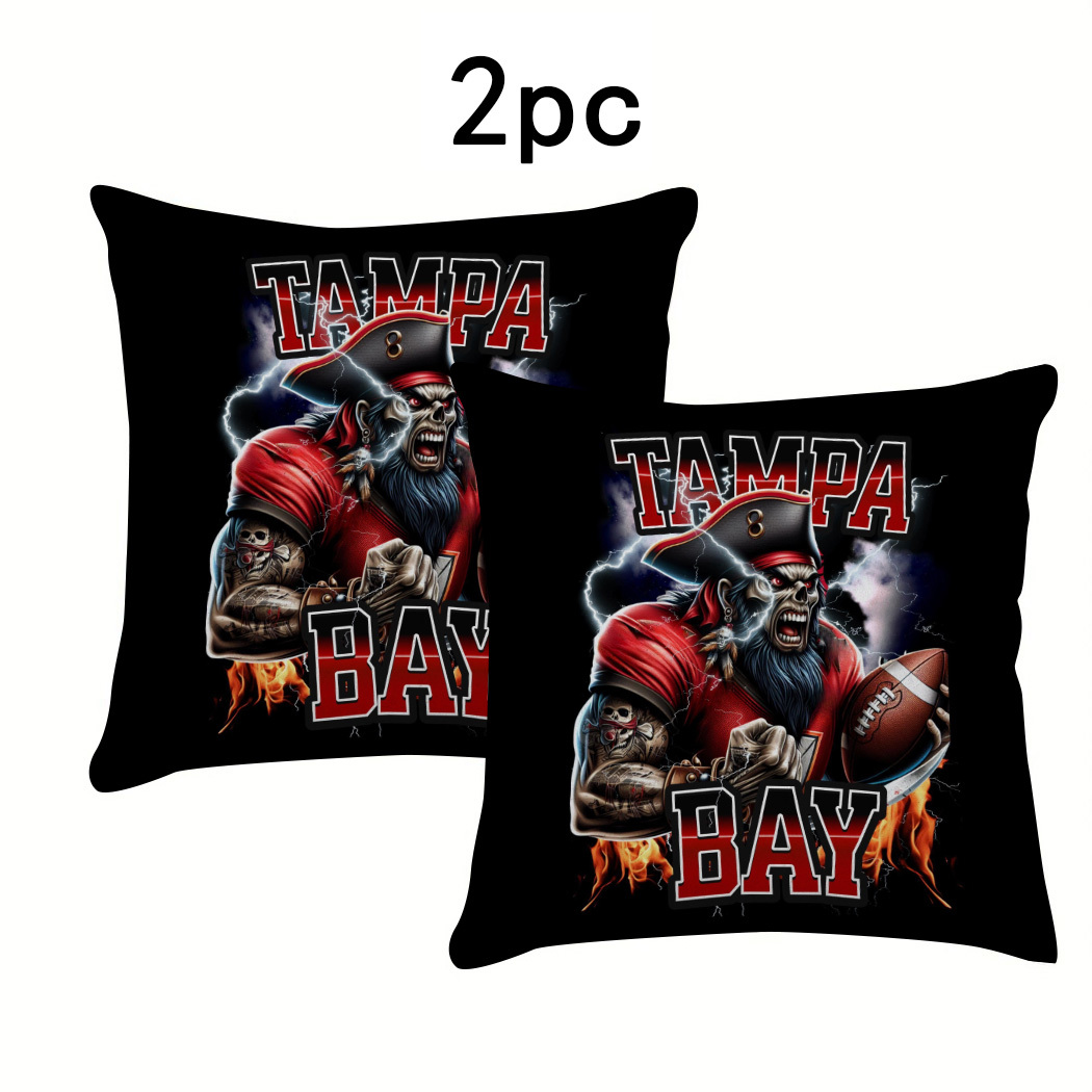 

2pcs Rugby Player Decorative Throw Pillow Covers, Contemporary Style, Knit Polyester, Machine Washable, Zipper Closure, 18x18 Inches, With Single-sided Print For Decor - No Insert