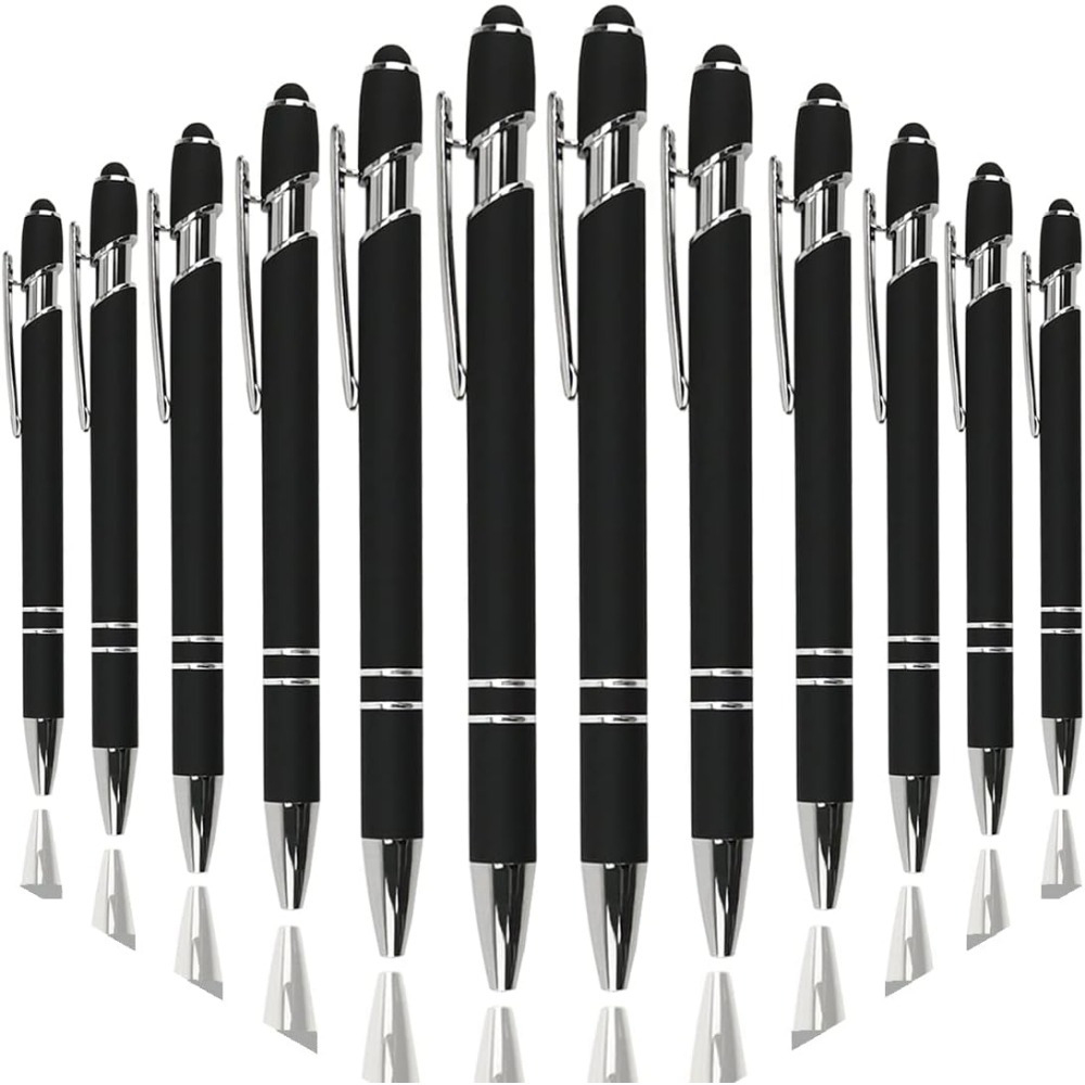 

12 Round Ballpoint Pens With Handwriting Tips, 1.0mm Metal Pen 2-in- Screen Stylus