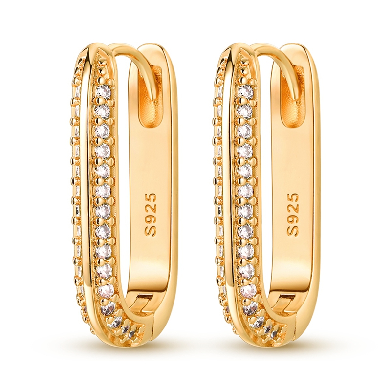 TEMU 1 Pair 925 Silver Gold-tone Micro-pave U-shaped Earrings, Suitable For Daily And Party Wear, Fashionable And Easy Jewelry