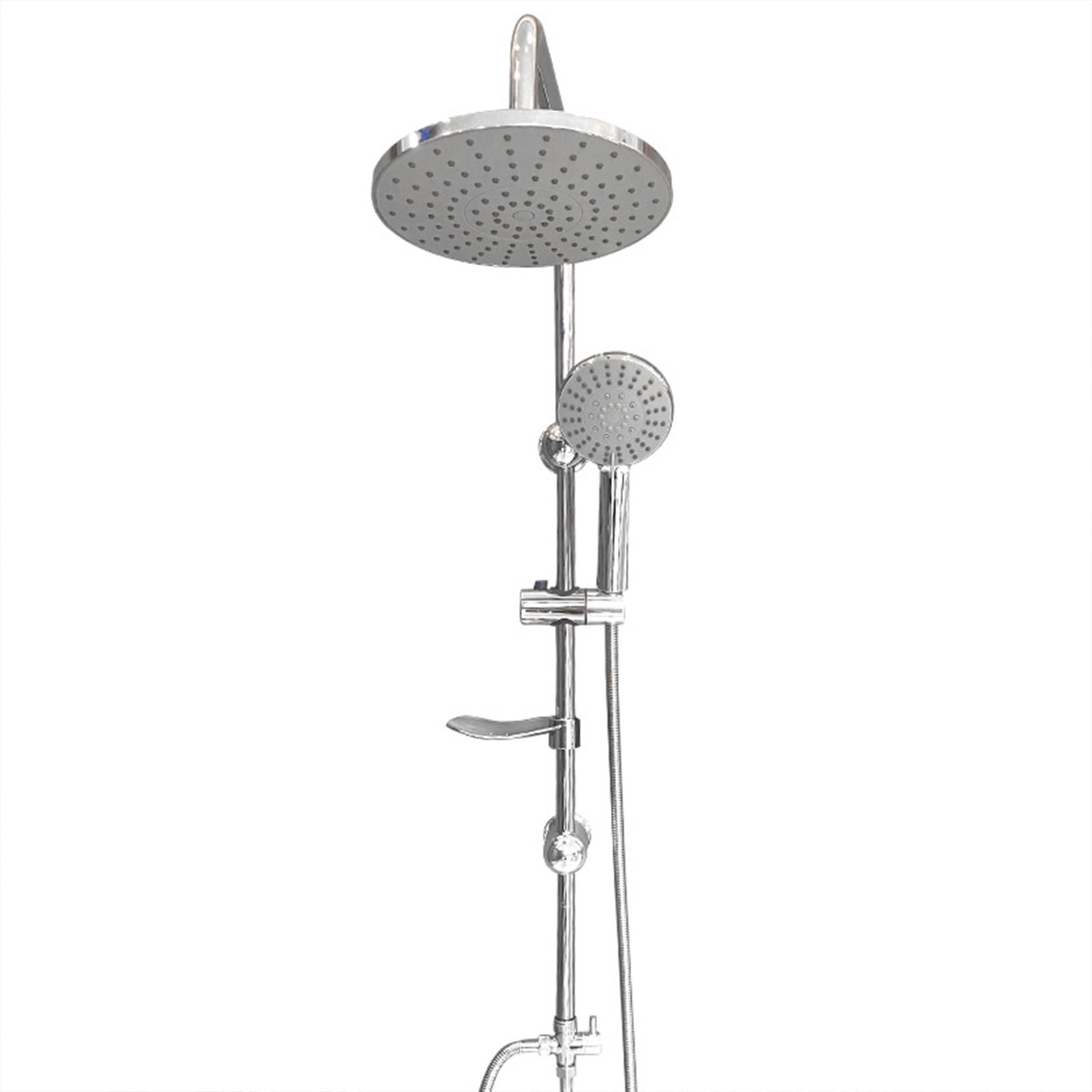 Rain Shower System With Shelf | Overhead Shower Head, Shower Mixer, Hand Shower With Hose And Rail, Chrome Finish, Wall Mount, Round Shape For Shower Use Only
