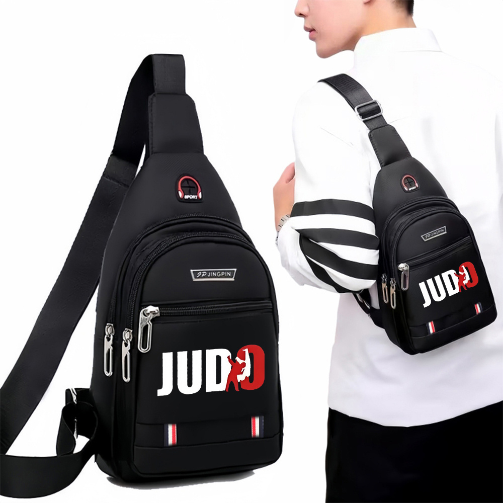 TEMU 1pc Silhouette Of Judo 's Lightweight Crossbody Chest Bag - Adjustable Strap, Large Capacity, Zipper Closure, Printed Logo, Design For Sports