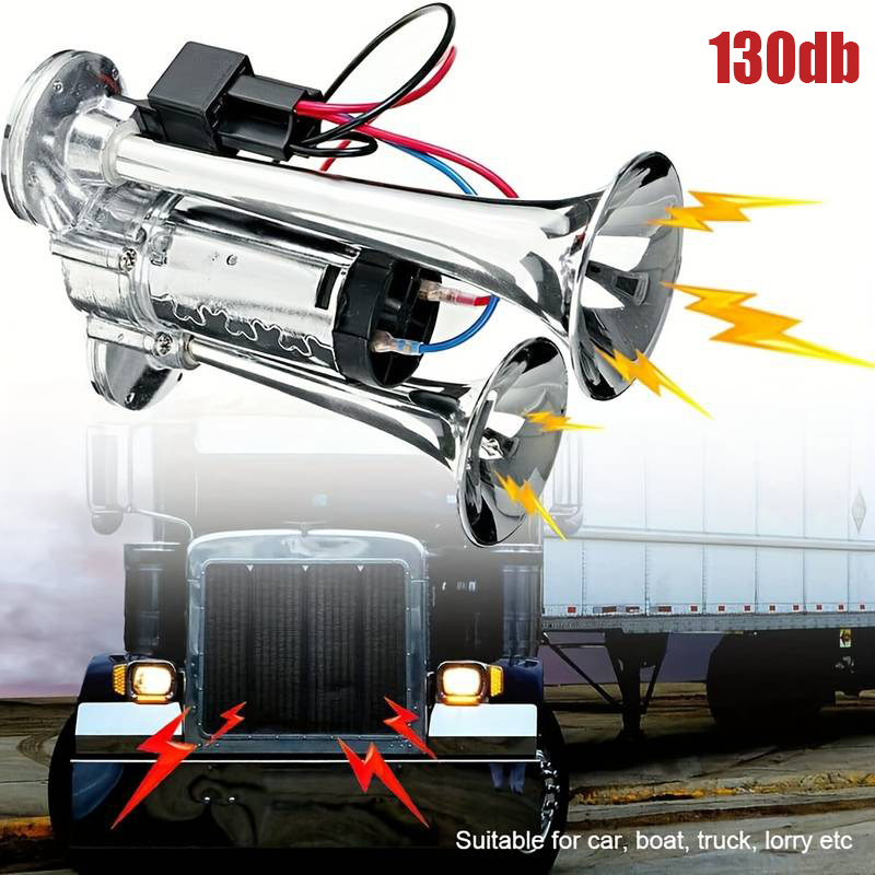 TEMU 12v 130db Air Horn Dual , Super Loud Truck Train Horns Kit With Air Compressor For Any 12v Suv Motorcycle Trucks Pickup Lorries Trains For Cars