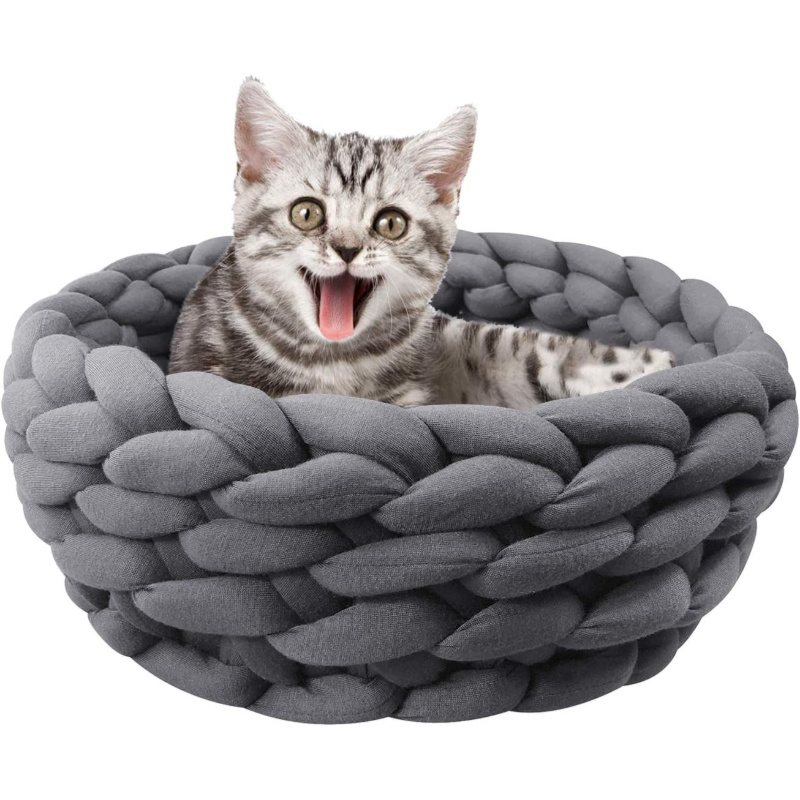 1pc     cat cave bed knitted round pet bed cute bohemian style warm woven nest suitable for puppies and cats Product details 1