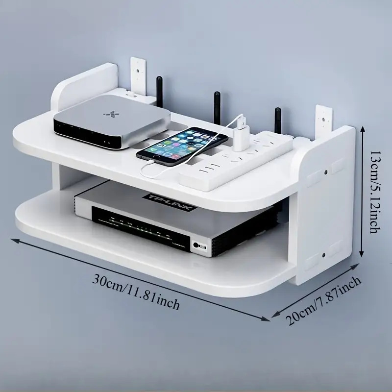 TEMU Modern White Wall-mounted With Storage Drawer And Open Shelves- To Drill Or Paste/screw In Streaming Device Brackets, -saving Suitable For Home