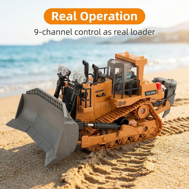 TEMU Bulldozer en métal 9CH à l'échelle 1:20 avec fonction de pulvérisation - Simulation de chantier de construction réaliste pour jeu interactif,