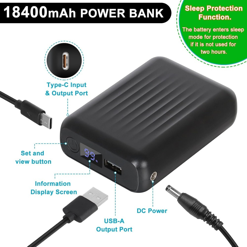 Batterie Pour Veste Chauffante 12V 18400mAh – Écran LCD, Ports 12V-DC/7.4V-DC/USB-A/USB-C – Haute Capacité, Rechargeable – Non Compatible GoToBi - 14