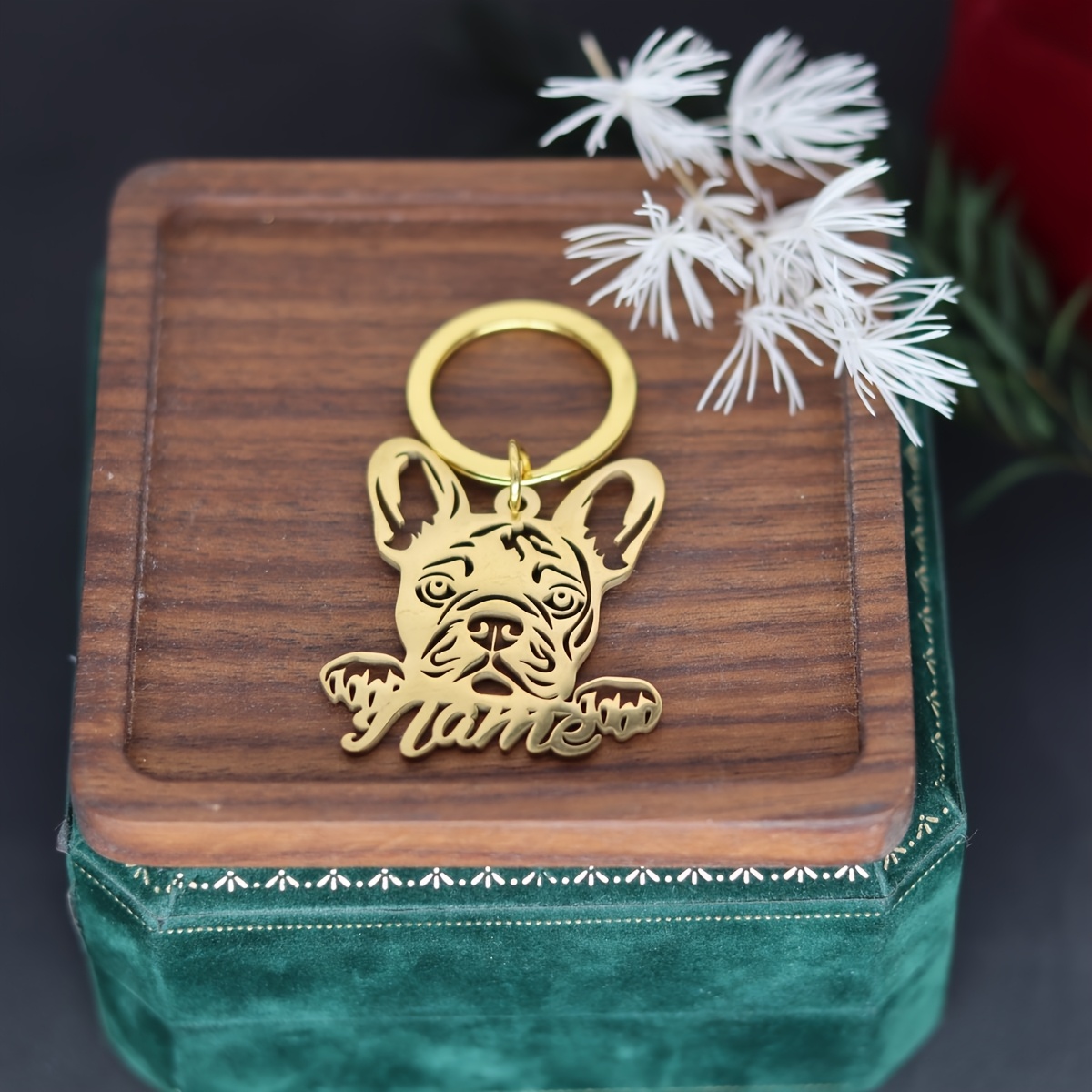 TEMU Custom French Bulldog Stainless Steel Keychain- Name Engraving, Men's Dog-shaped Design, Suitable For Valentine's Day And Christmas Gifts