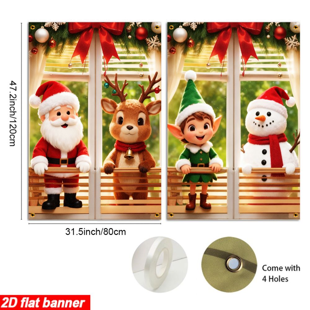 TEMU Bannière plate 2D, 2 pièces, Bannière plate 2D, Décoration de fenêtre de Noël mignonne avec un et un de neige, Pleine festive, Convient pour la