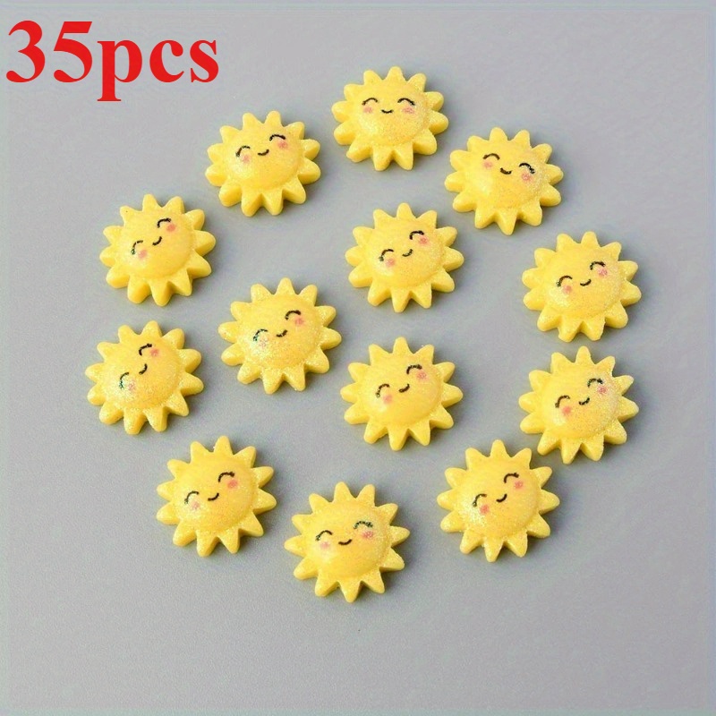 E-shop 35 Stück Bohemian Happy Face Sonnenblumen Resin Anhänger - Lächelnde Sonnenblumen Charms aus langlebigem Resin für DIY Schmuckherstellung,
