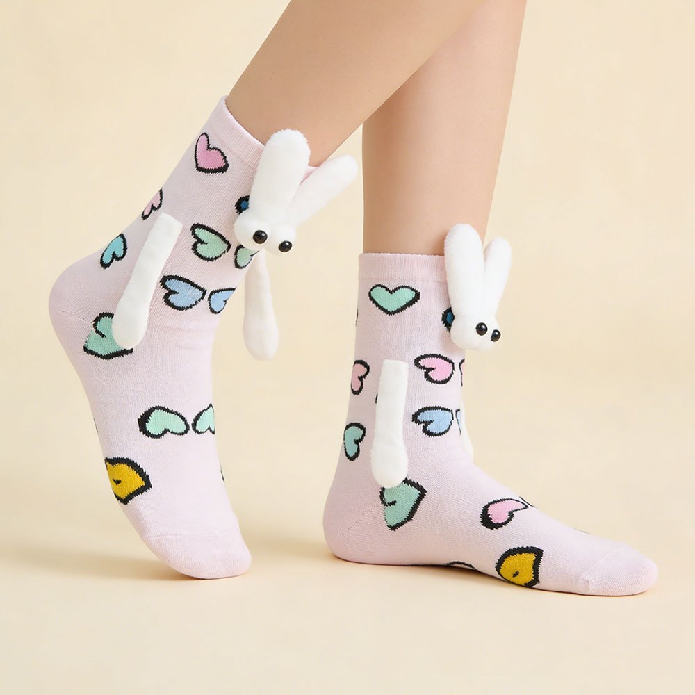 TEMU 1 Pair Of White Women's Socks With Cute Rabbit Ear Decoration, Versatile And Soft, Breathable, Elastic, Not Tight, Easy To Match With Clothing