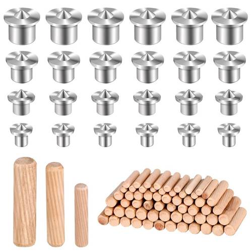 set von 324 holzdübeln, das 24 zentrierdübel in größen 6, 8, 10 und 12 mm sowie 300 holzdübel in größen 6, 8 und 10 mm enthält, die für premium-dübeln und tenon-zentrierübertragungen konzipiert sind.