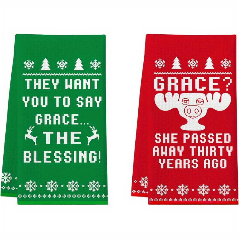 

2pcs Funny Christmas Kitchen Towels - 18x26" Soft Polyester, Machine Washable, Holiday