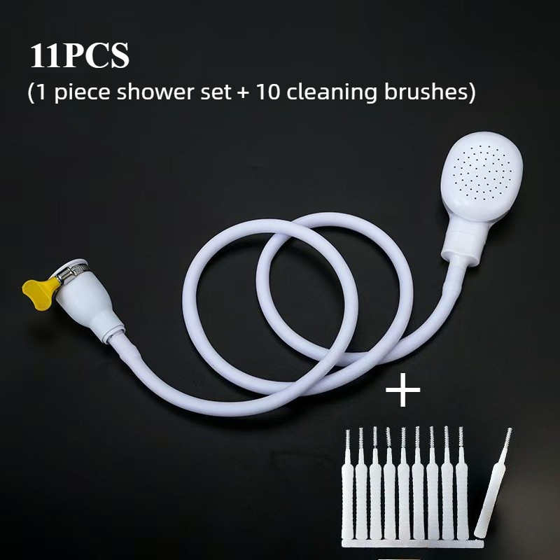 TEMU 11pcs Set: 1 Handheld Shower Head With Hose + 10 Cleaning Brushes, Garden Watering - Easy-to-install Cannon- And Bathroom Hose, Suitable For