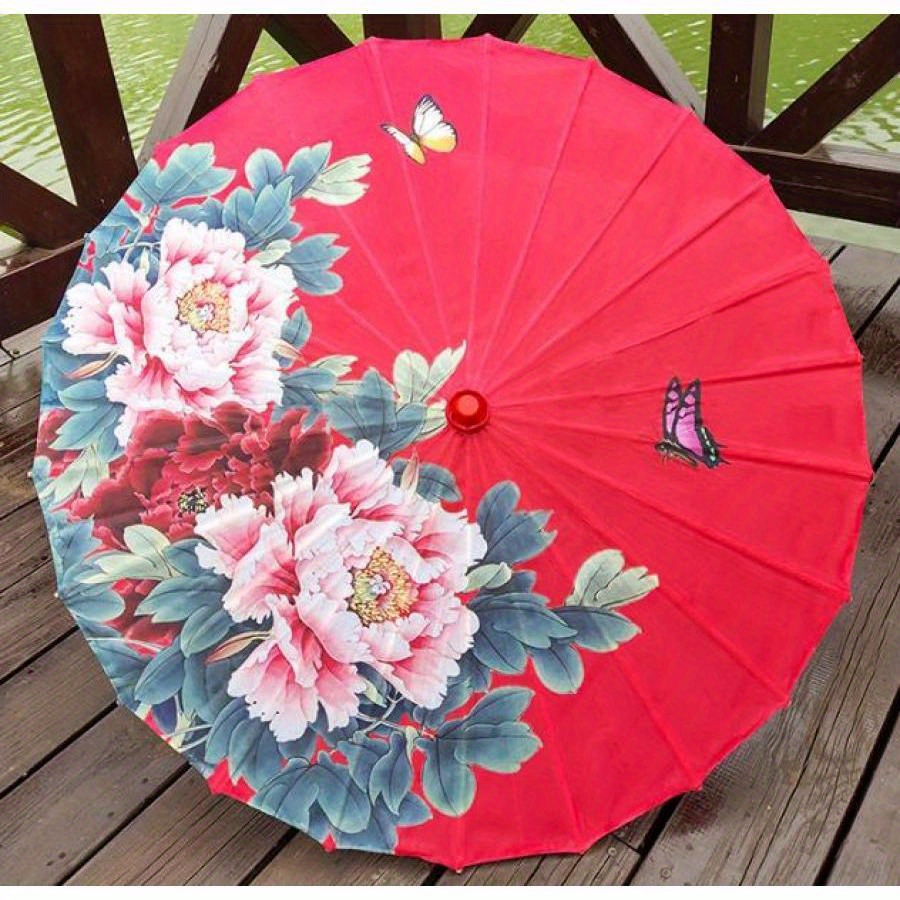 Parapluie Japonais Fleur Papier Huilé Bleu – Parapluie Traditionnel Chinois Danse, Photographie, Cosplay, Mariage – Motif Floral Élégant