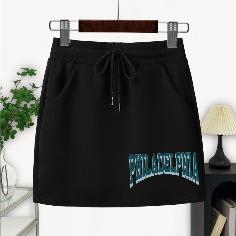 

Philadelphia Alphabet Skirt, Polyester Knit Fabric, 250gsm, Drawstring Mini Skirt With Pockets For Sports , Wear