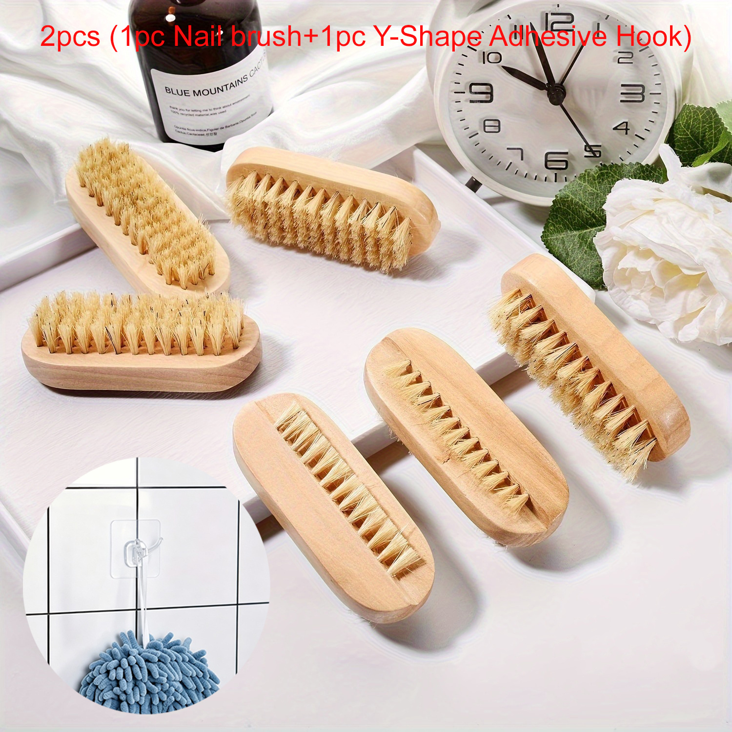2pcs Double-Sided Nail Brush Set with Adhesive Hook