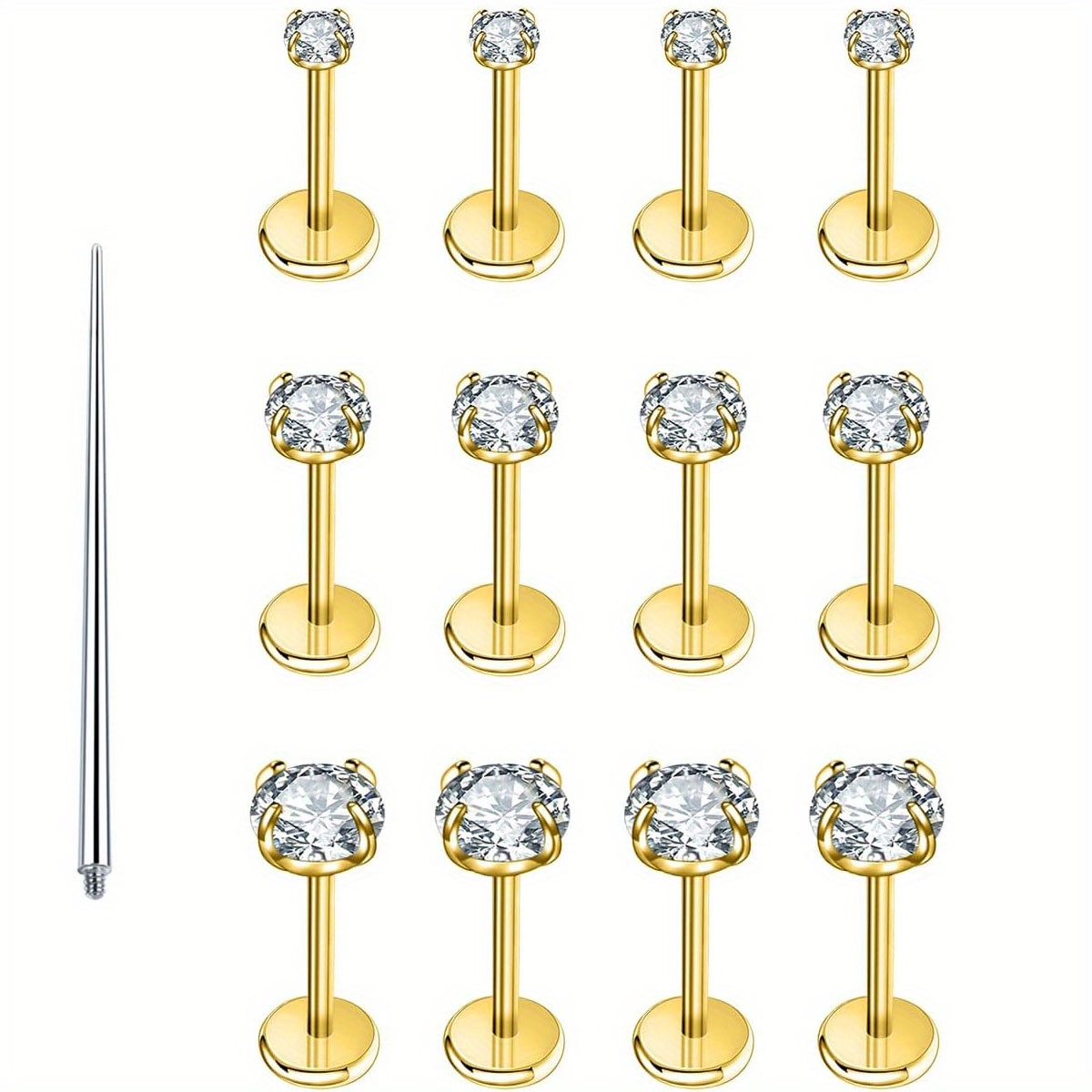 E-shop 13-teiliges 16G Flachrücken-Ohrringe Set aus chirurgischem Edelstahl 304, Push-in Piercings für Nasen-, Tragus-, Helix- Medusa-Piercing