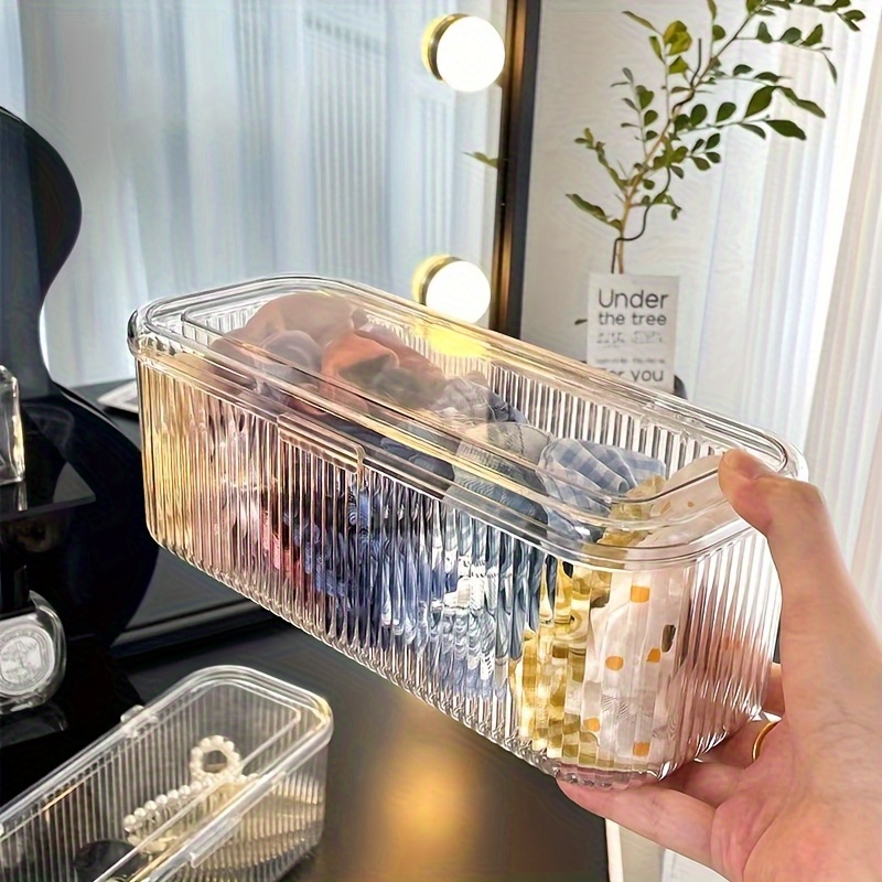 clear plastic storage box with lid transparent stackable organizer for makeup brushes hair accessories and beauty tools ideal for bedroom or bathroom vanity makeup storage organizer Product details 3