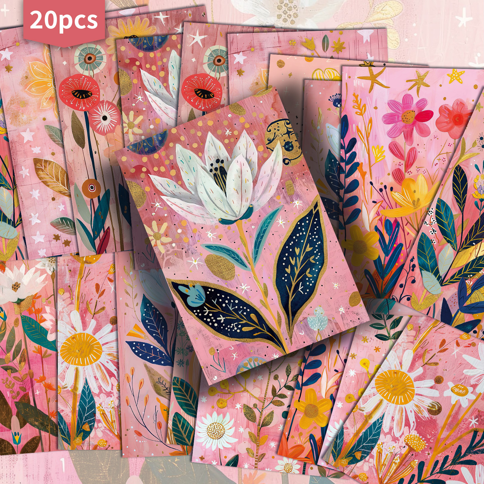 E-shop 20er-Packung ASSTSS Frühlingsrosa Weiß Blumen Geschenkkarten - 4X6 Zoll Retro Junk Journal Papier, Klassische Illustrationen, Sammelbare