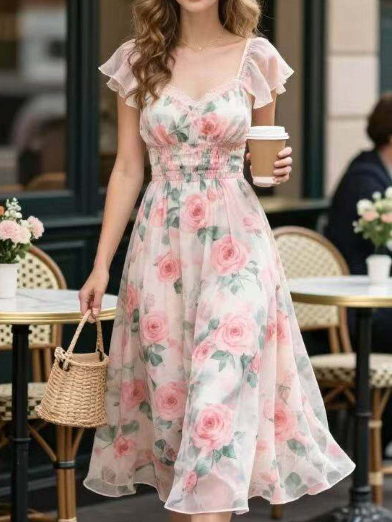 elegant floral dress sold on Temu United States