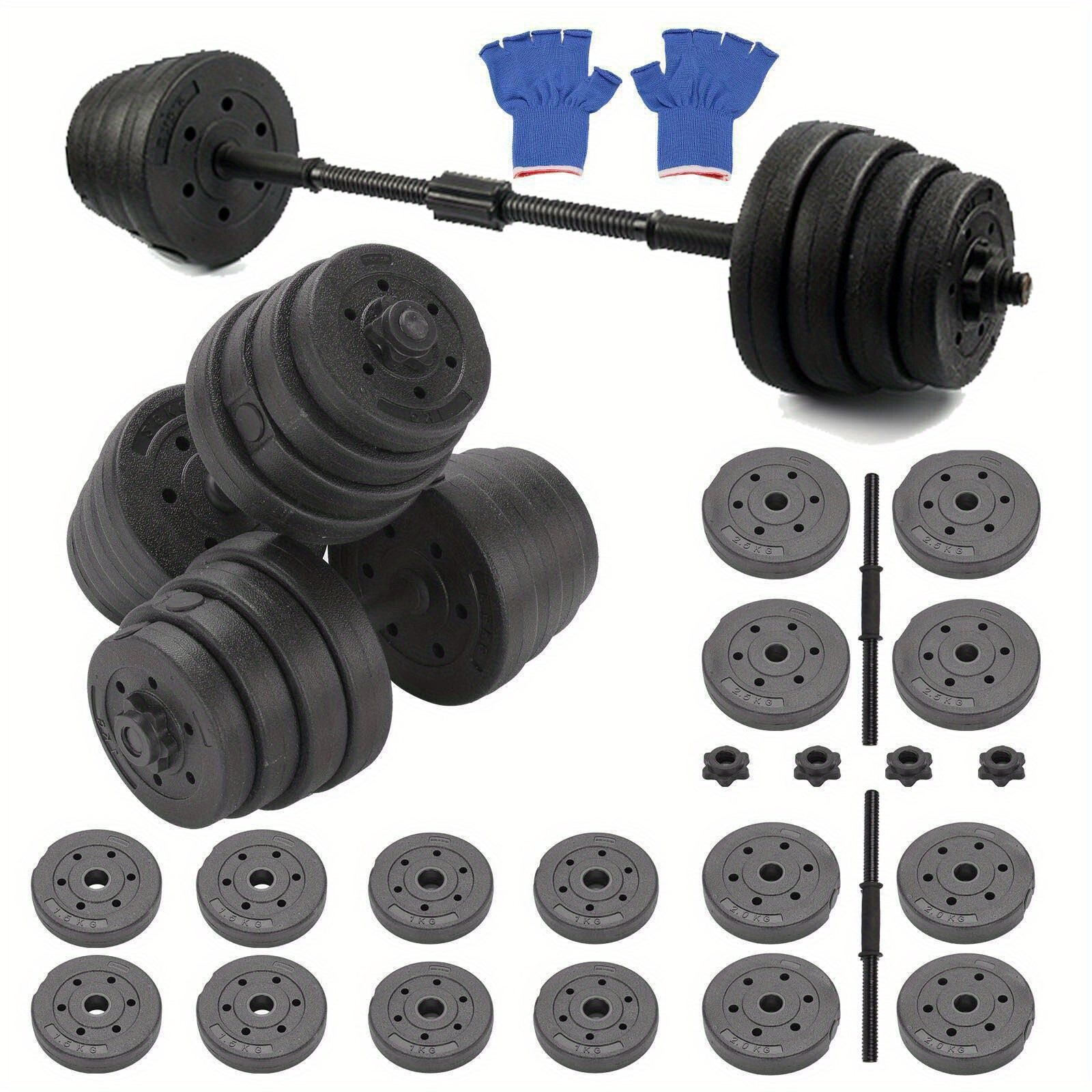 30kg Dumbbells Set Adjustable Barbell Hand Weight Lifting Training For Home Gym Strength Exercise Bodybuilding (including Gloves)