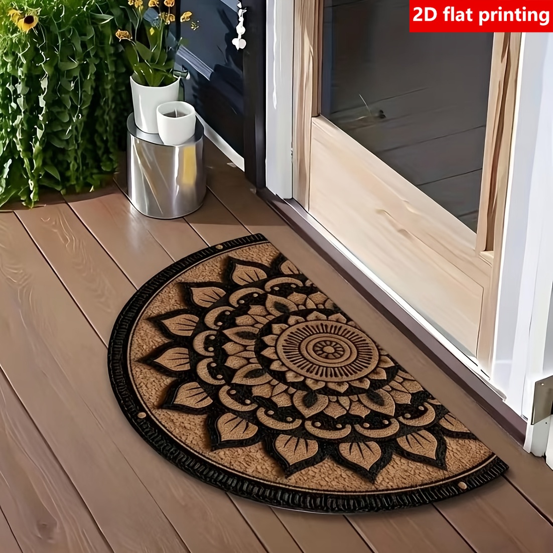 TEMU Impression plate 2D, 1 tapis de sol demi-circulaire à motif mandala, matériau , convient pour , , , tapis d'entrée, tapis décoratif