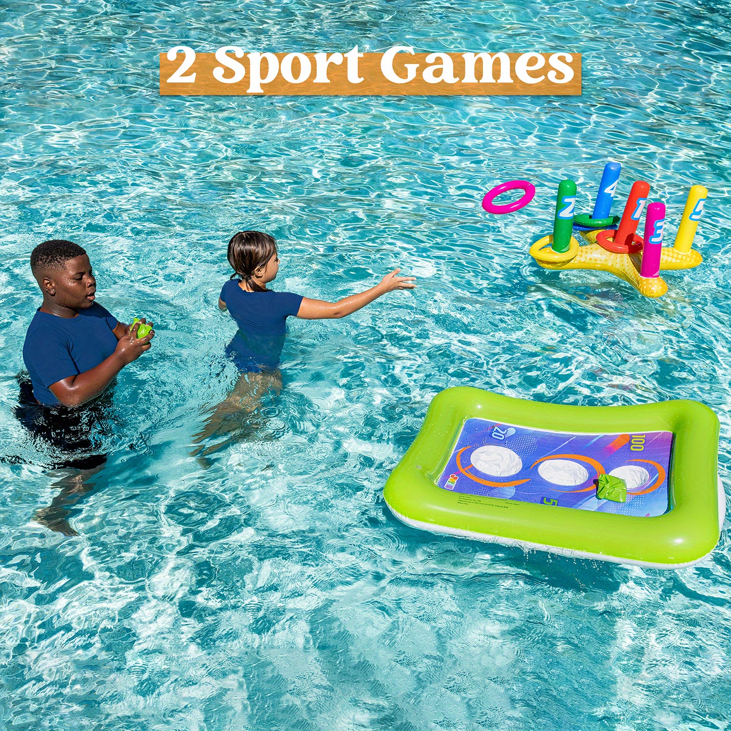 2 Sets Inflatable Pool Toss Game Combo Set Includes Ring Toss & Corn-Toss Game Floating Swimming Pool Party Games & Activities for Kids Adults Summer Party Fun