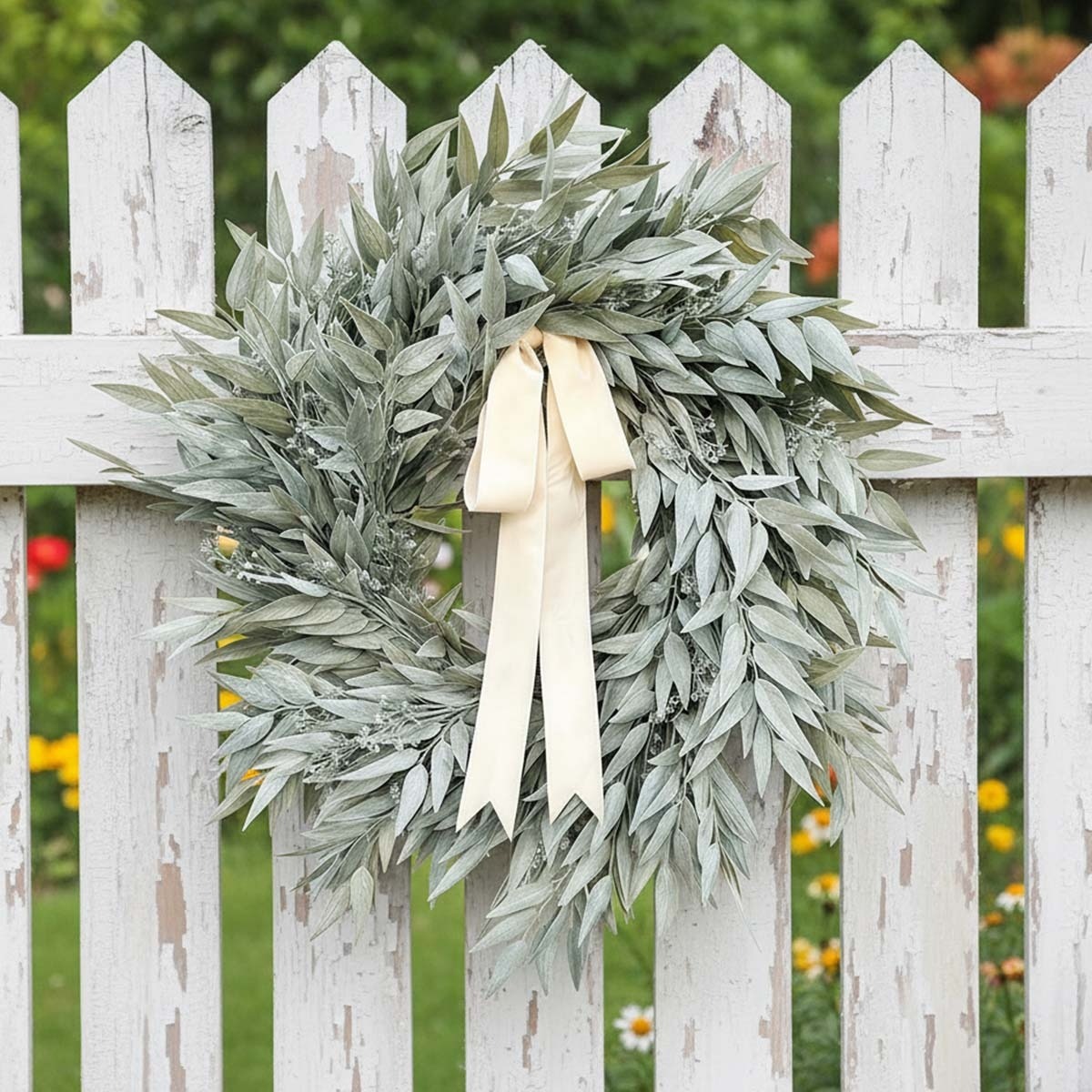 Image of Artificial Eucalyptus Wreath For Front Door | Greenery Decor, Realistic Faux Leaves For Indoor Outdoor Porch, Versatile Spring & Display, Rustic Fireplace Mantle Wall Hanging