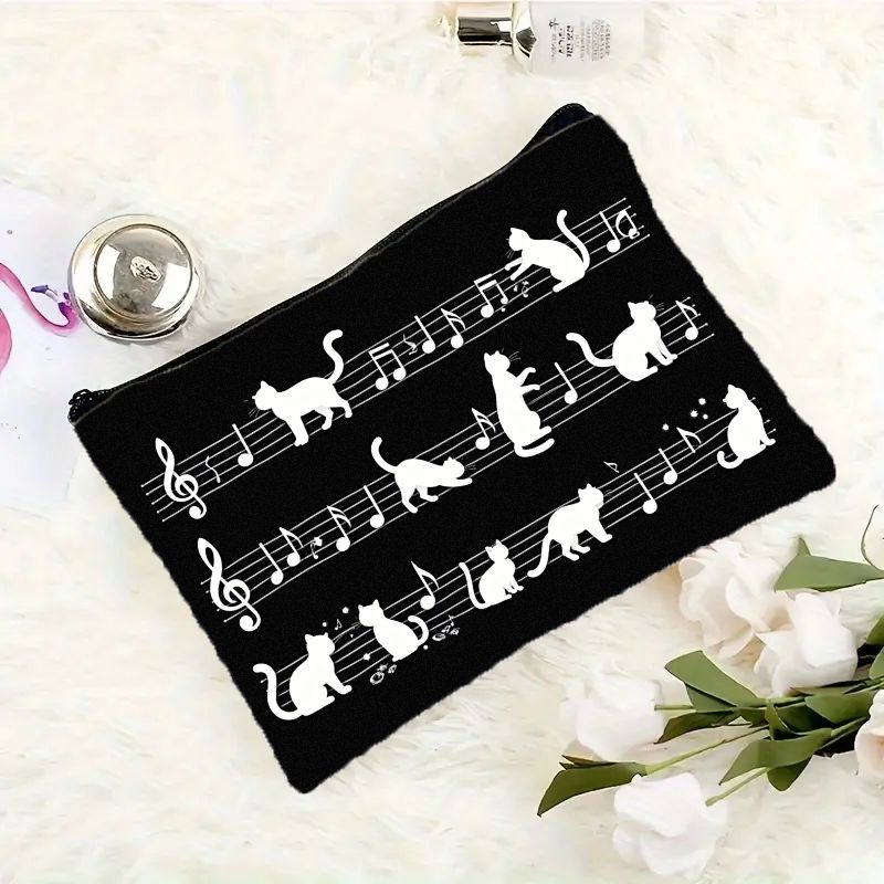 TEMU 1pz Portatrucchi con e Musica con Chiusura a Cerniera - Organizzatore Cosmetico e Portamatite con Stampa di a Donne Musiciste - Idea Regalo per