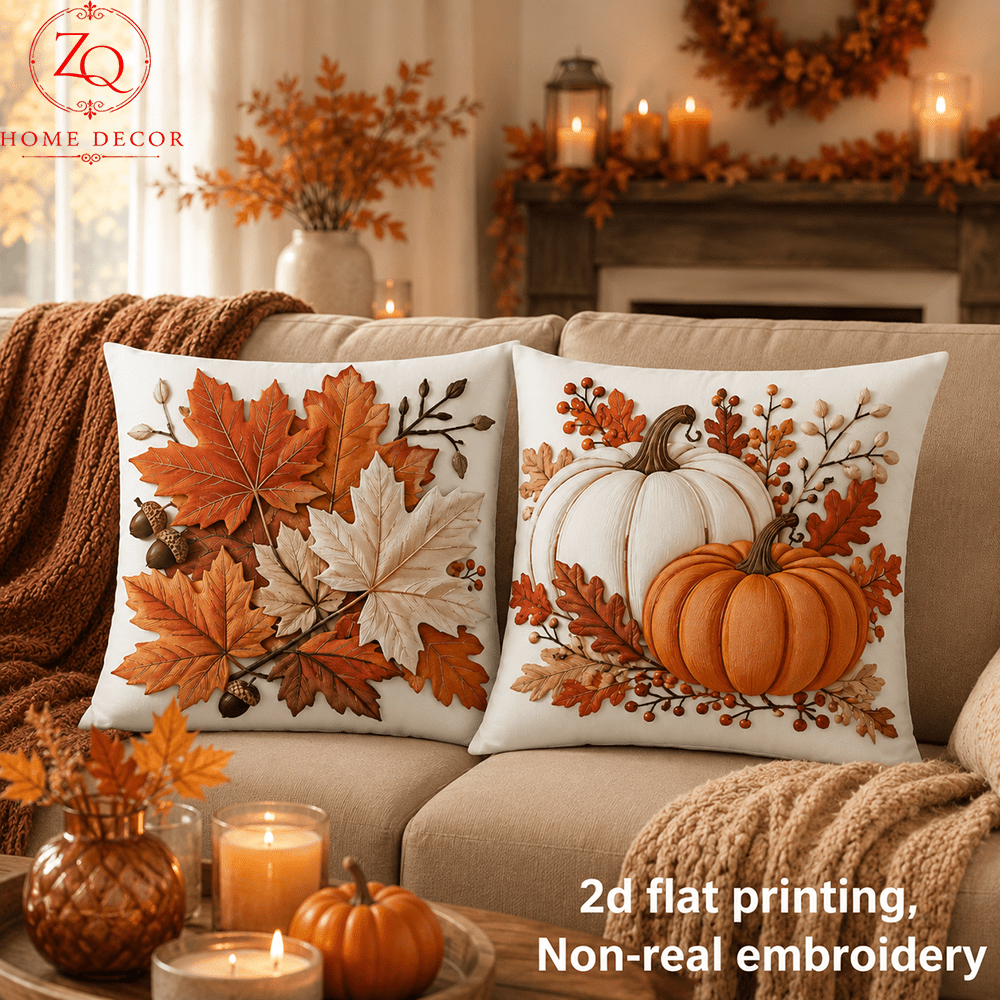 TEMU per cuscino decorativa per la casa con stampa 2D, 2 pezzi, autunnale con foglia d'acero, zucca, foglia autunnale e , adatta per camera da letto,