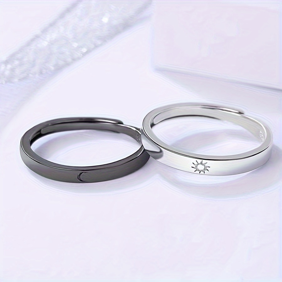 2pcs Sun and Moon - Couple Ring Set - 2 Adjustable Open Rings - Ideal for Lovers - No Engraving - Perfect Gift for Christmas, Halloween, Valentine's Day
