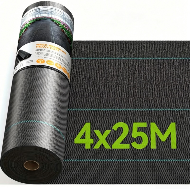 TEMU 4x25m Heavy Duty Weed Control Membrane Garden Weed Barrier Fabric For Landscaping Driveway Gravel Artificial Grass Lawn Black Woven Roll Ground