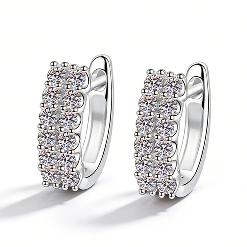 0.72 Carat*2 Moissanite Double-row Stud Earrings | S925 Sterling Silver, Minimalist And Luxurious, Ideal For Daily Wear And Gifts For Birthdays, Mother's Day, Christmas, New Year's, With Gift Box