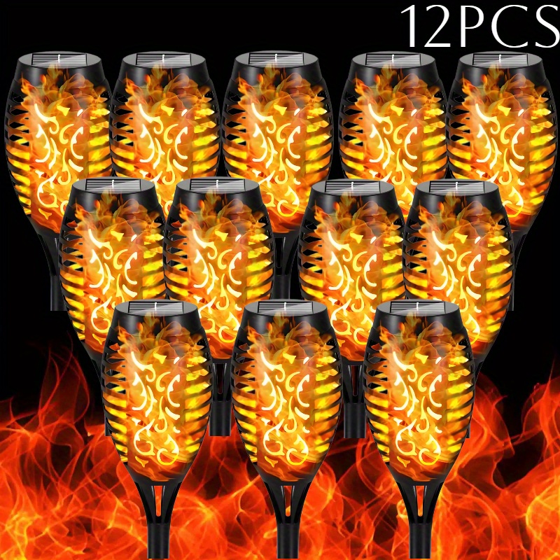 Image of 4/8/12 Pack Solar Torch Lights Outdoor With Realistic Flickering Flame Effect, Led Pathway Garden Lights For Yard Patio Lawn Landscape Halloween Christmas Party Decor
